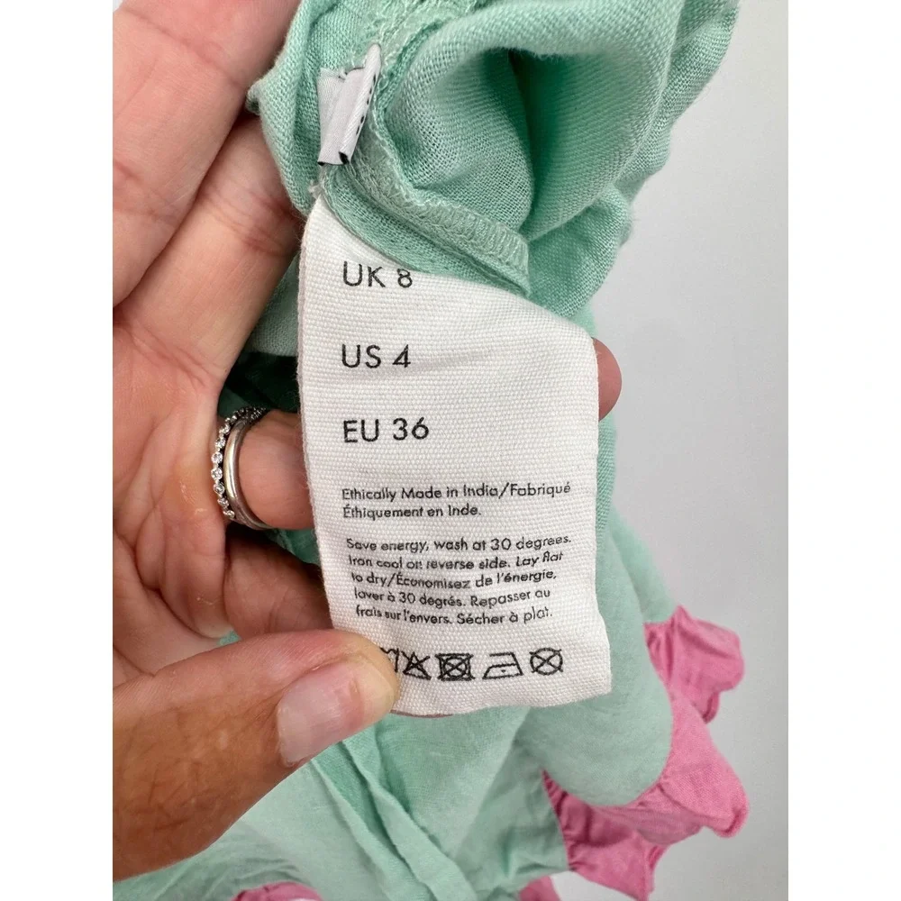 Dora Larsen Ruffle Shorts Women US 4 Mint Green Pink Linen Loungewear